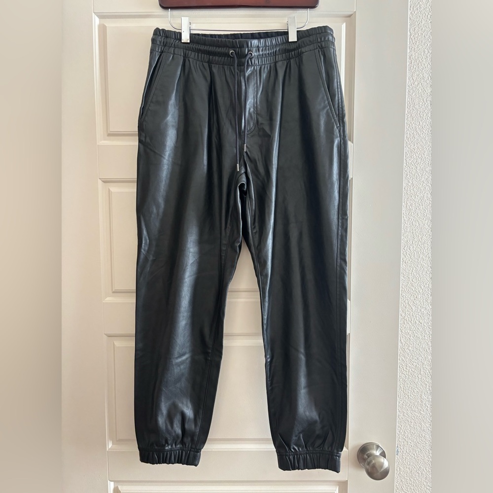 Black Faux Leather Jogger Pants - Women